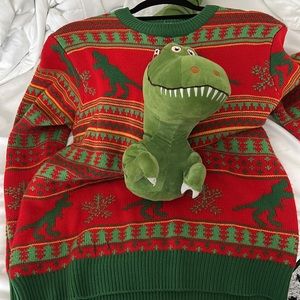 3D dinosaur Christmas sweater